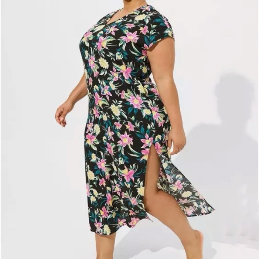 Torrid Maxi Washable Gauze Side Slits Caftan Cover-Up Dress Size 1X Floral Print
